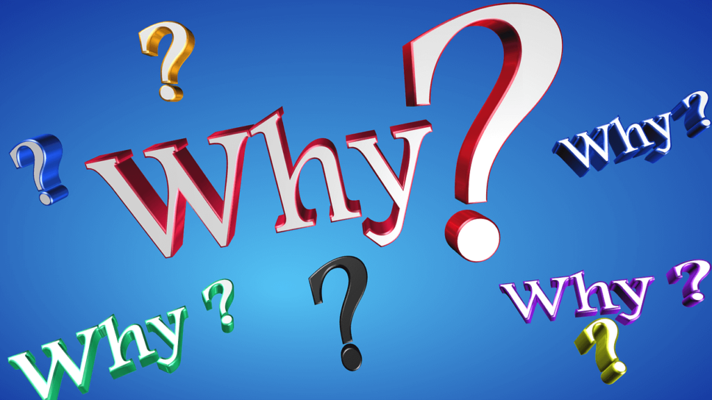 Image showing several different versions of the word why followed by question marks